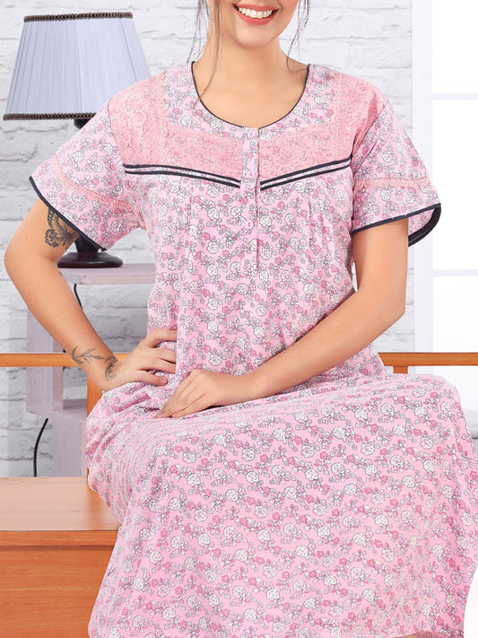 Women Printed Cotton Nighty Zenia - 10892B