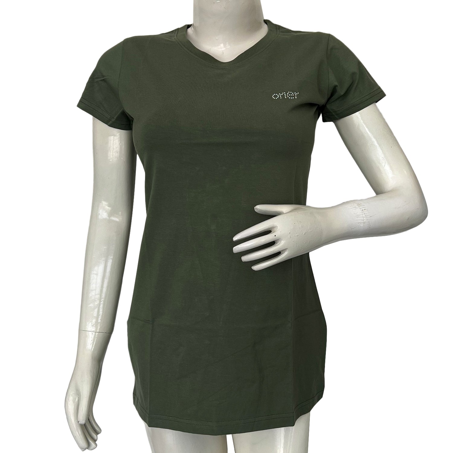 Lady's Round Neck Half Sleeves Top/T-shirt  olive