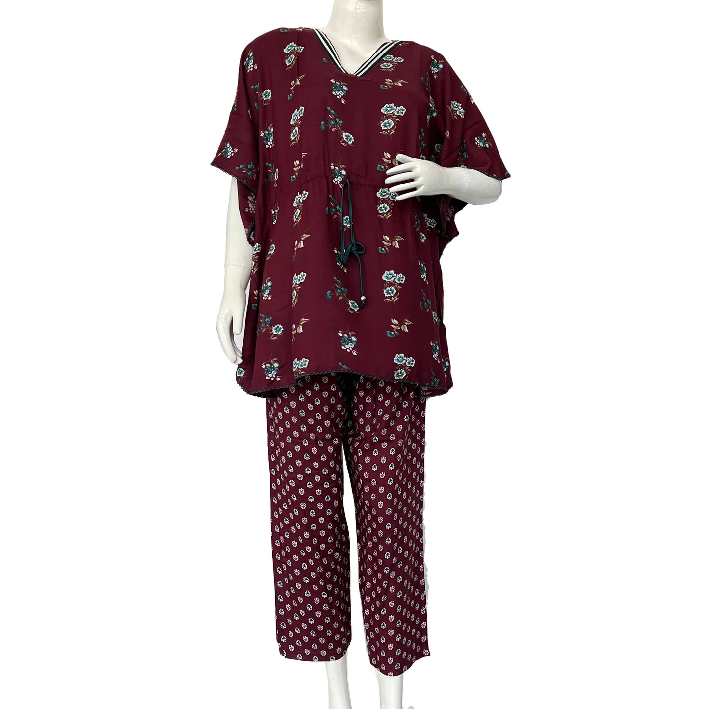 Women Night wear Kaftan Night Suit Set - 8277 Maroon