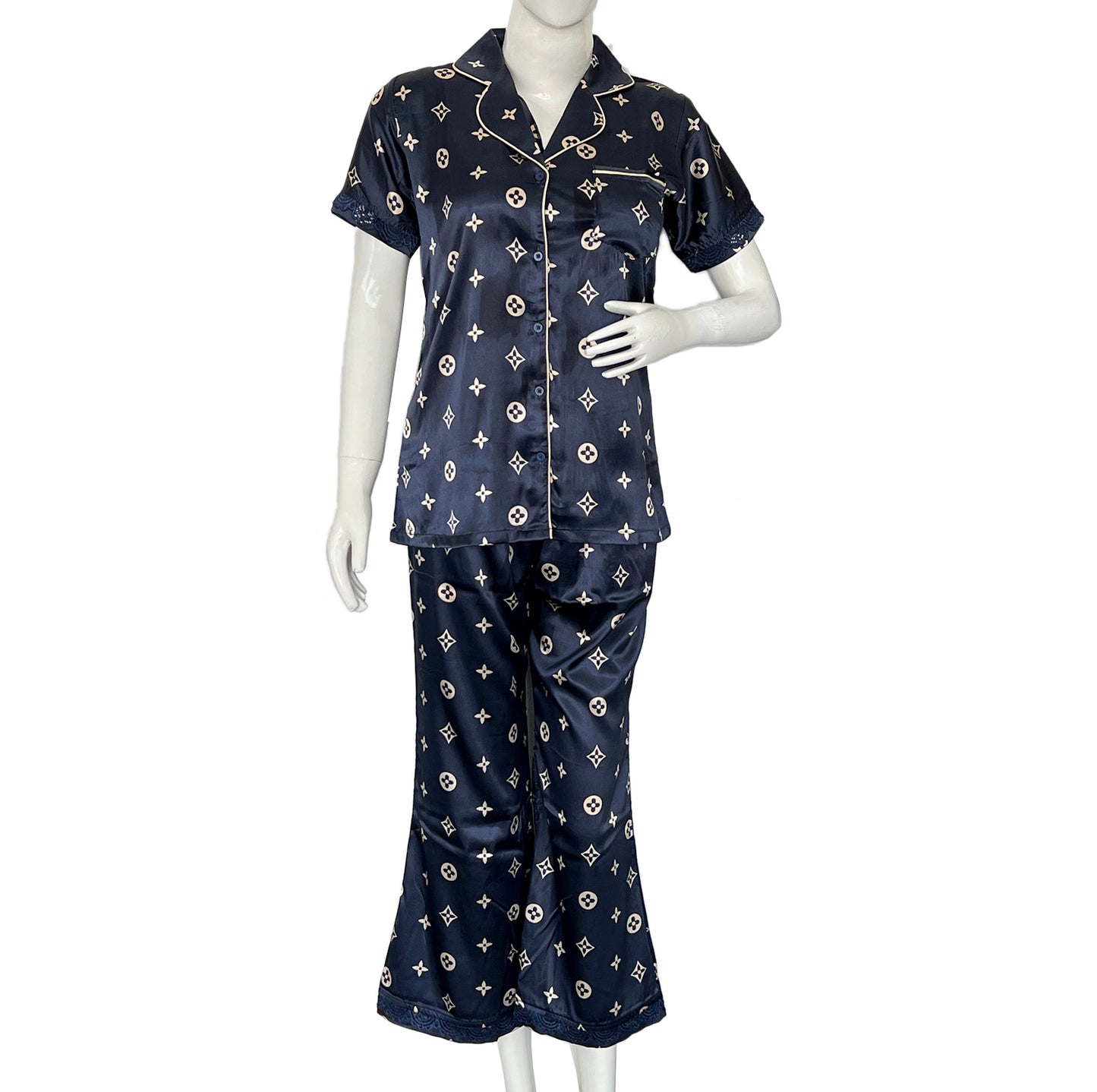 Women regular sleeve satin printed night suit