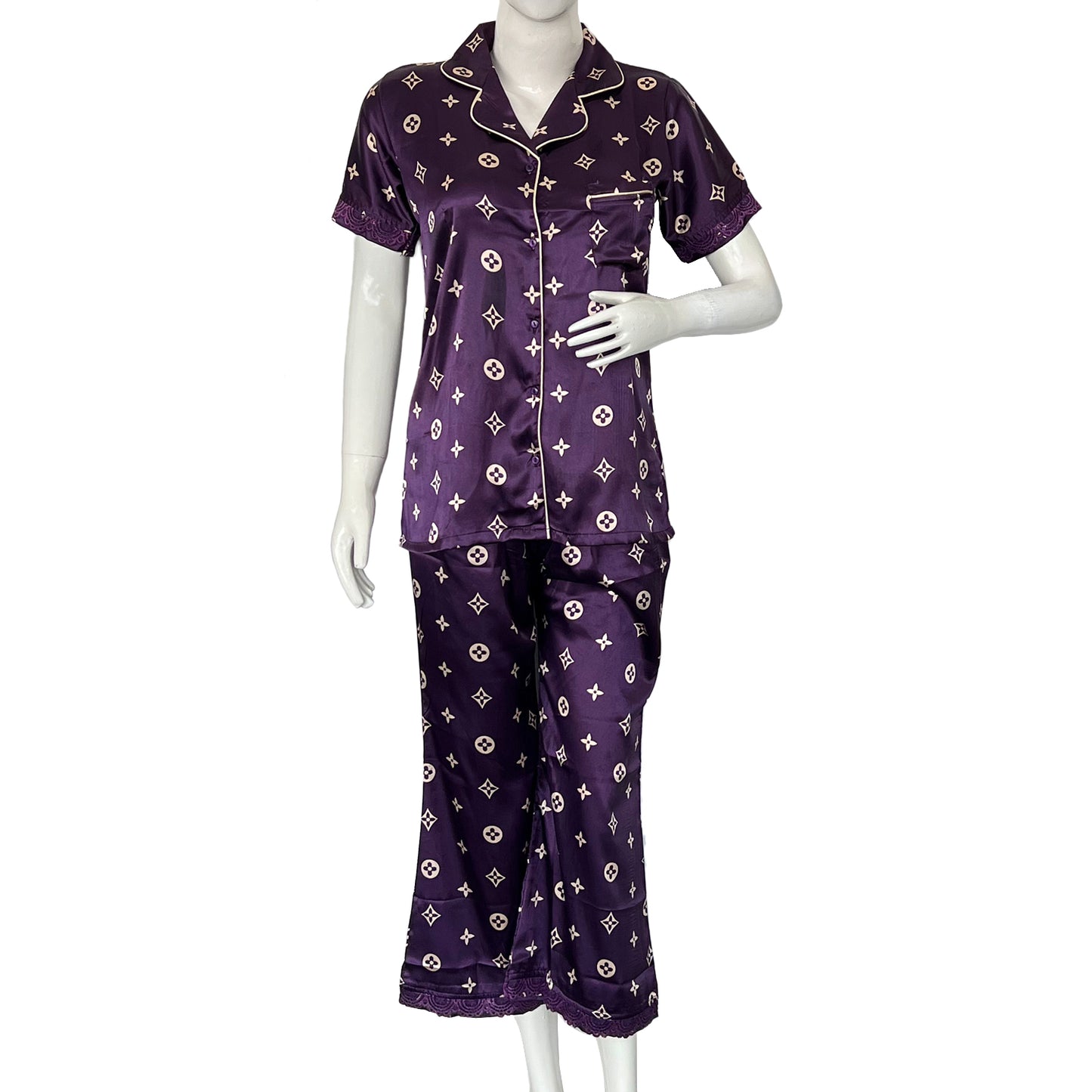 Women regular sleeve satin printed night suit
