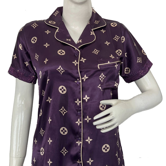 Women regular sleeve satin printed night suit