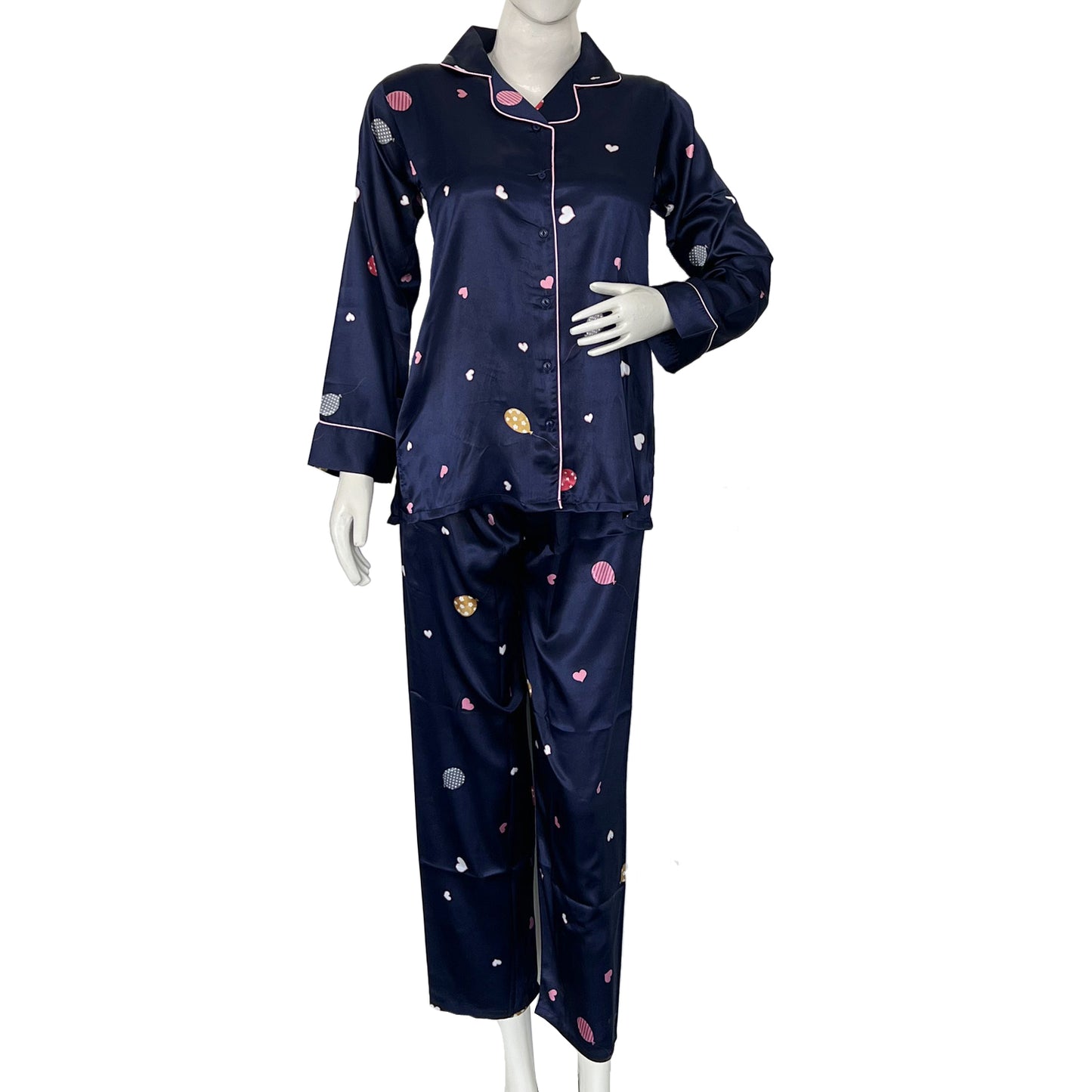Women long sleeve satin printed night suit