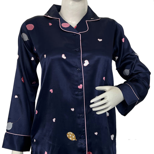 Women long sleeve satin printed night suit