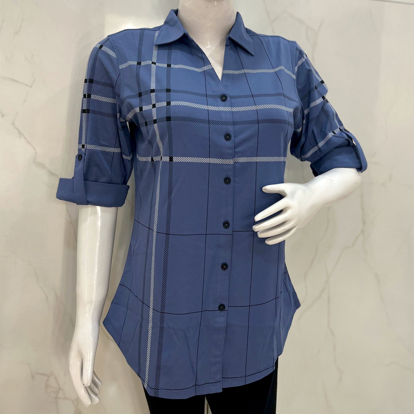 Ladies striped Collar Front Open short Kurti Top Cool