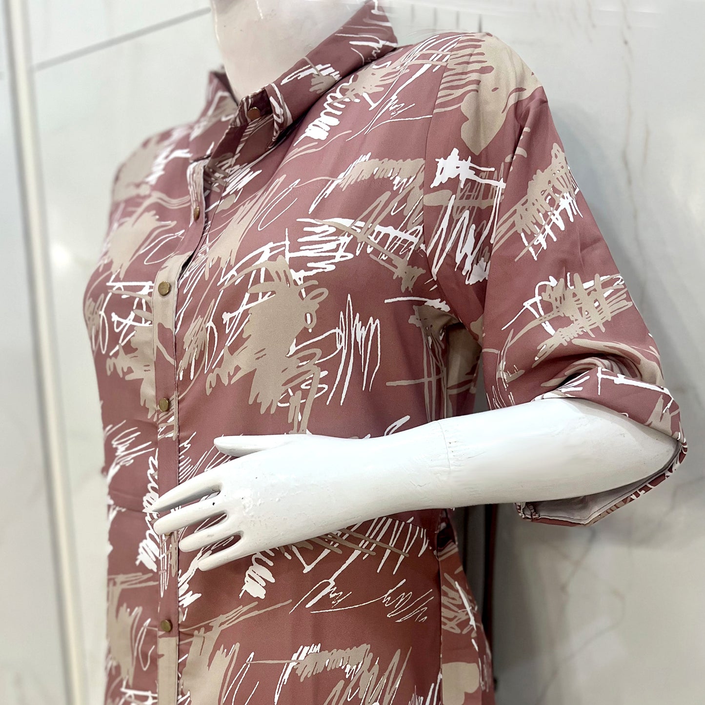 Ladies Collar Neck Front Open Printed Kurti Top M-tunic 1807