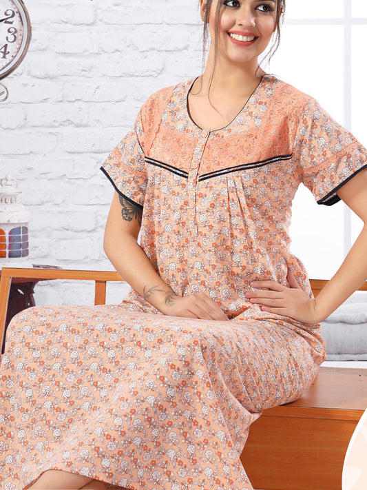 Women Printed Cotton Nighty Zenia - 10892C