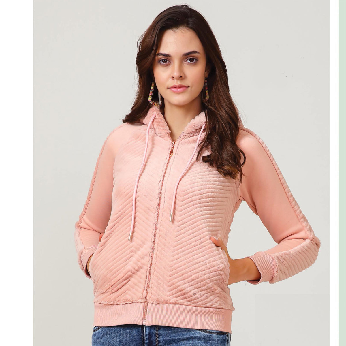 Kayal Pink Jacket with Hoodie
