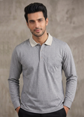 Men's Light Grey Printed T-shirt with Pocket & Ribbed Sleeves | Regular Fit