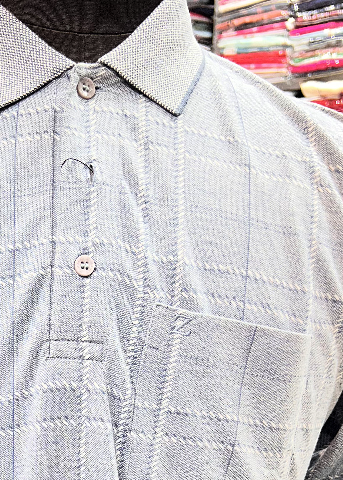 Confidence Men's 100% Cotton Self-Check Full Sleeve Polo T-Shirt with Pocket – Light Blue