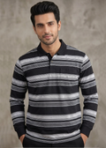 Celcius Men's Black Stripes Heavy GSM Polo T-shirt with Pocket | Regular Fit