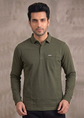 Men's Dark Olive Collar T-shirt with Pocket | Thick Luper Fabric | Regular Fit