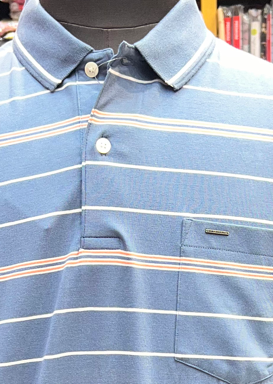 Confidence Men's Sky Blue Stripe Print T-shirt with Pocket & Rib Cuff | Regular Fit