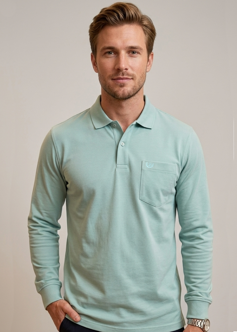 Confidence Sea Green Full Sleeve Polo T-Shirt