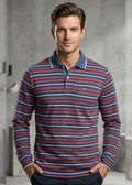 Confidence Men's 100% Cotton Striped Full Sleeve Polo T-Shirt with Front Pocket