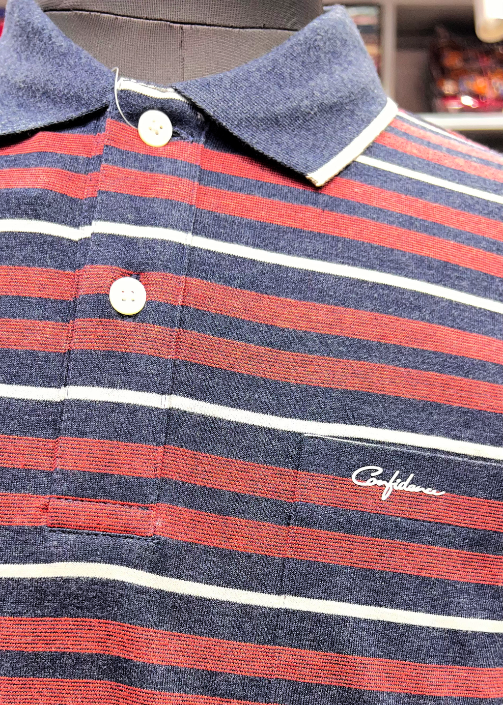 Confidence Men's 100% Cotton Striped Full Sleeve Polo T-Shirt with Front Pocket