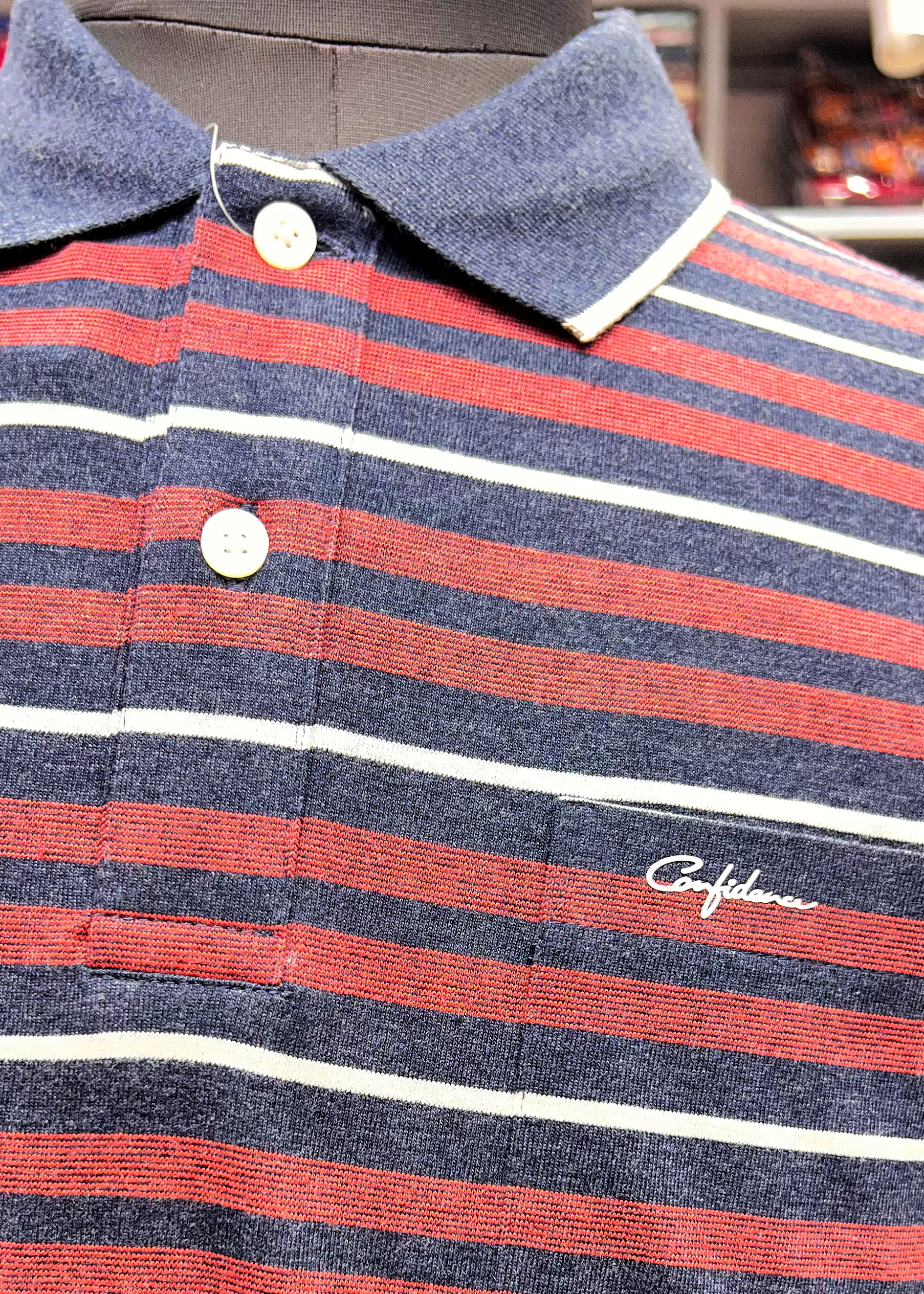 Confidence Men's 100% Cotton Striped Full Sleeve Polo T-Shirt with Front Pocket