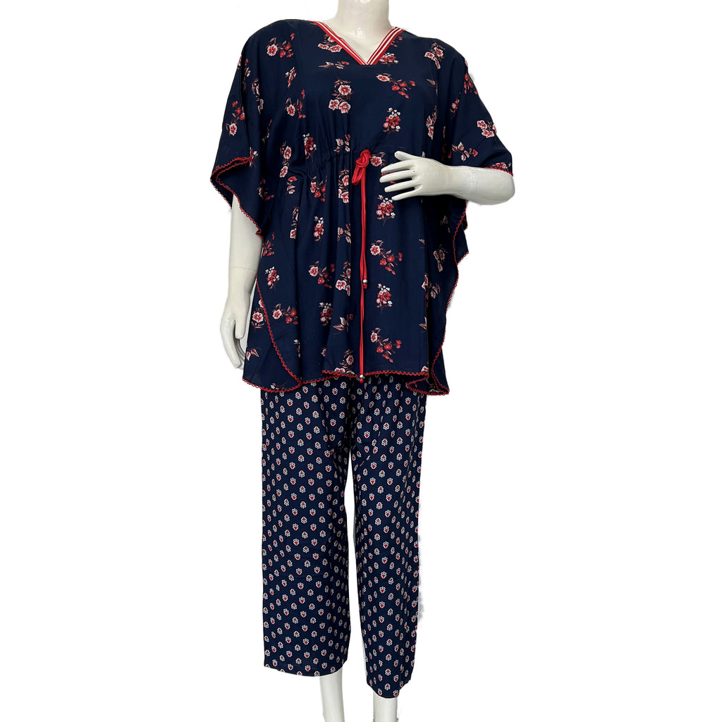 Women Night wear Kaftan Night Suit Set - 8277 Navy Blue