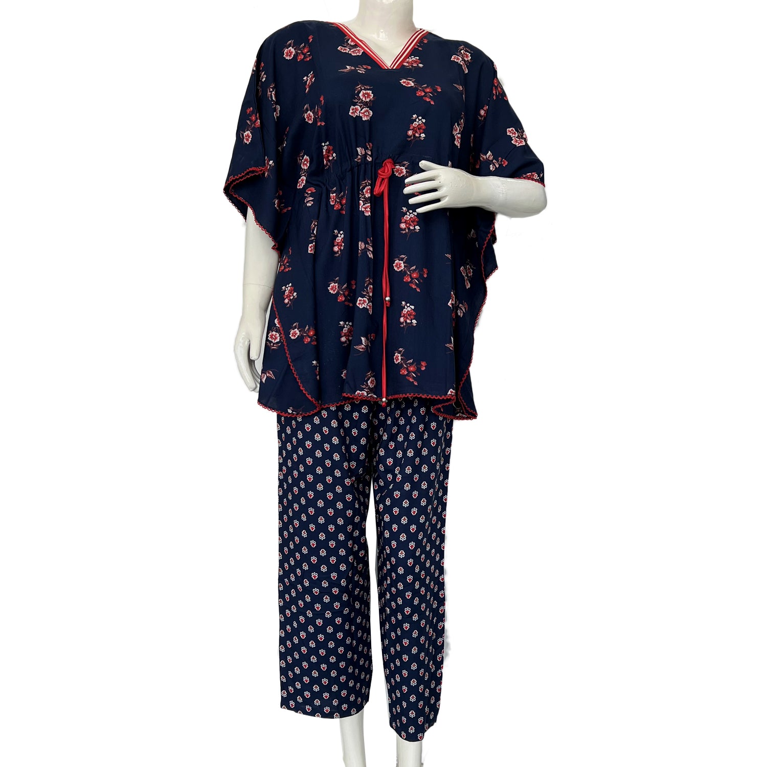Women Night wear Kaftan Night Suit Set - 8277 Navy Blue
