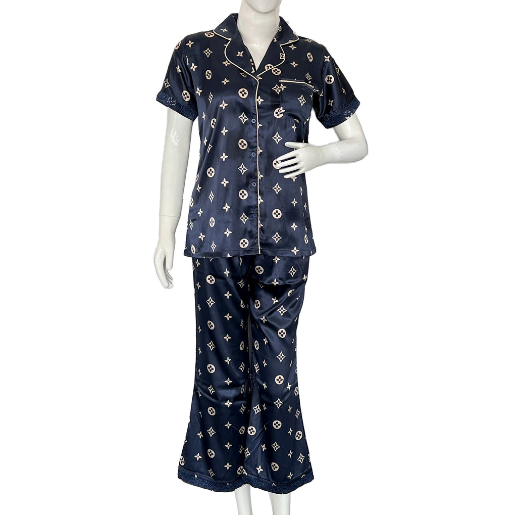 Women regular sleeve satin printed night suit