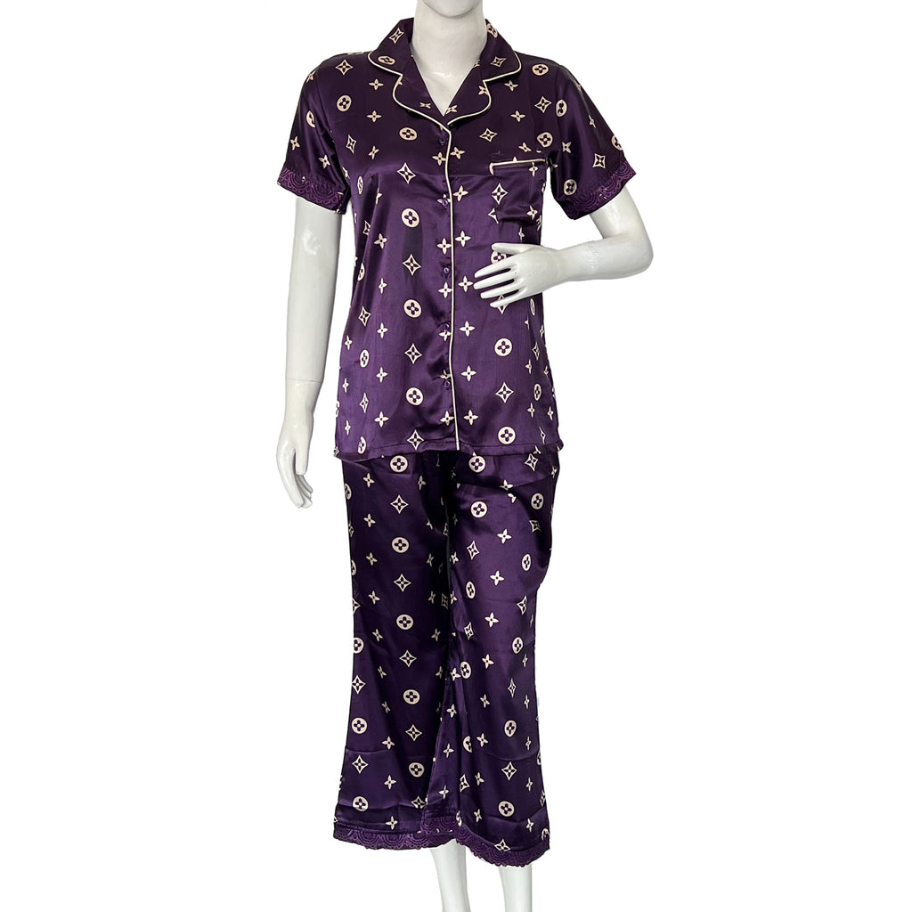 Women regular sleeve satin printed night suit