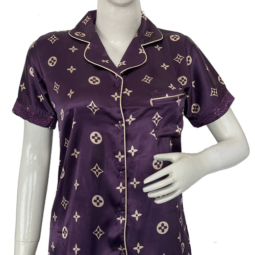 Women regular sleeve satin printed night suit