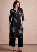 Belita Black Floral Embroidered Straight Kurta with Wide-Leg Pants Set