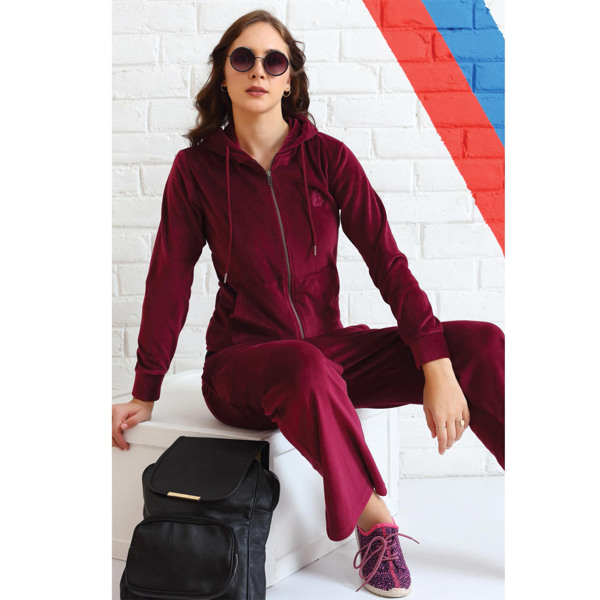 Kayal Wine Track Suit with Hoodie