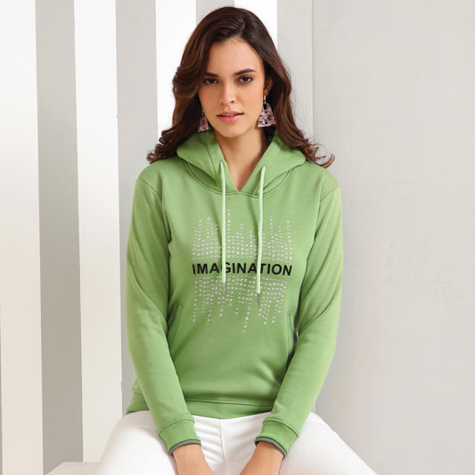 Kayal Leaf Green Sweat Shirt with Hoodie
